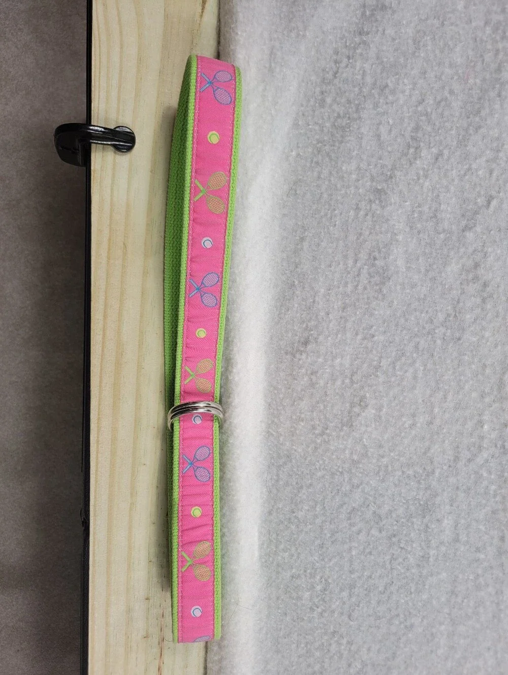 Douglas Paquette Pink Lime Green Tennis Racket Ribbon D-Ring Web Belt Size Large